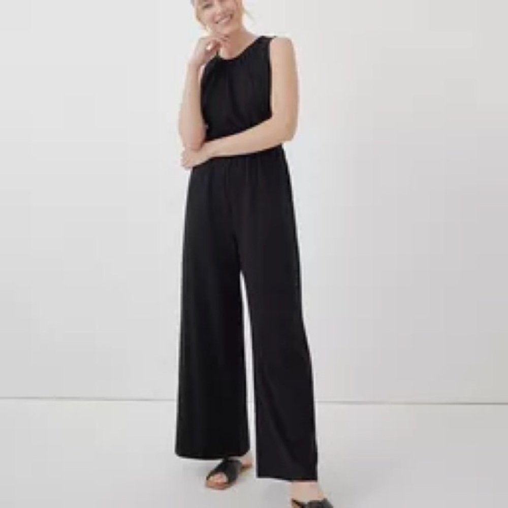 Pact Black Sleeveless Wide-Leg Jumpsuit